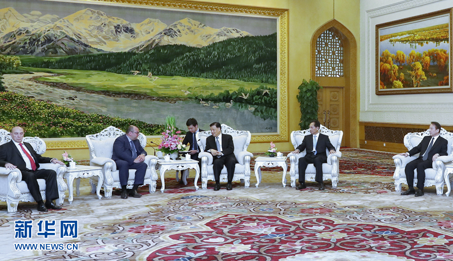 6月7日，中共中央政治局常委、中央書記處書記劉云山在北京會(huì)見(jiàn)金磚國(guó)家媒體高端論壇的媒體代表。新華社記者 鞠鵬 攝