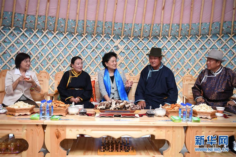 8月10日，中共中央政治局委員、國(guó)務(wù)院副總理、中央代表團(tuán)副團(tuán)長(zhǎng)劉延?xùn)|率中央代表團(tuán)二分團(tuán)來(lái)到呼倫貝爾，把以習(xí)近平同志為核心的黨中央的親切關(guān)懷和全國(guó)人民的美好祝福帶給當(dāng)?shù)馗髯甯刹咳罕?。這是劉延?xùn)|在呼倫貝爾市陳巴爾虎旗與當(dāng)?shù)啬撩裼H切交談。新華社記者 連振 攝