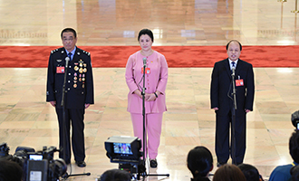崔光日、荀笑紅、巨曉林代表接受采訪