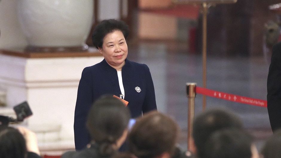 劉雅鳴步入&ldquo;部長通道&rdquo;，準(zhǔn)備接受采訪