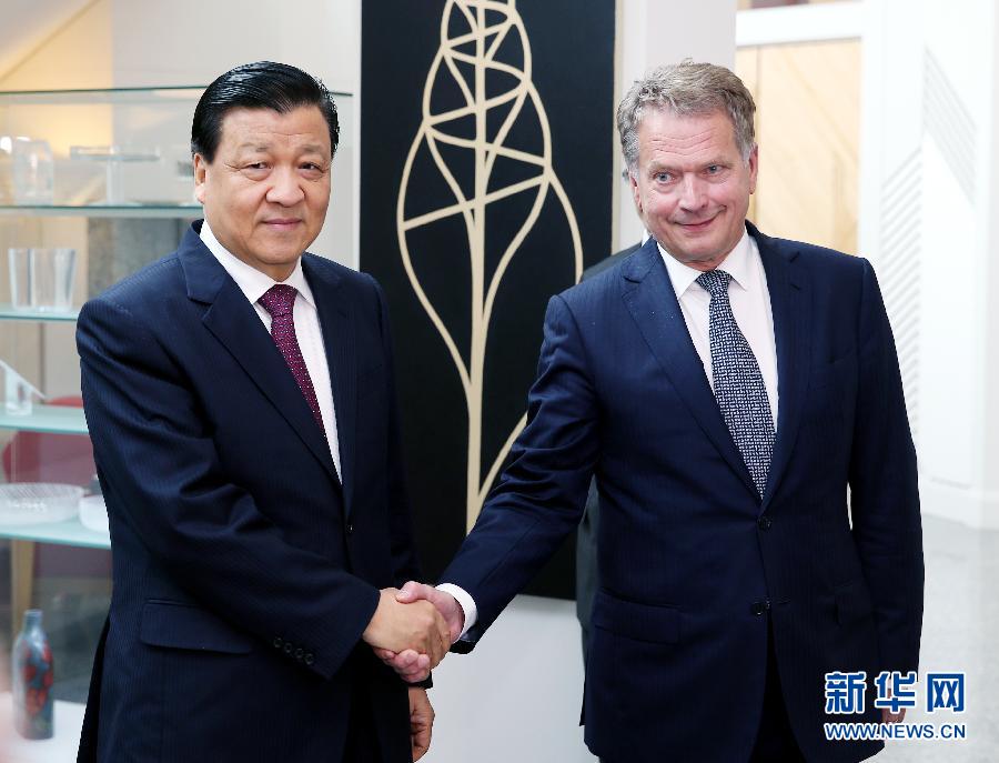 6月12日，中共中央政治局常委、中央書記處書記劉云山在赫爾辛基會見芬蘭總統(tǒng)尼尼斯特。 新華社記者姚大偉攝