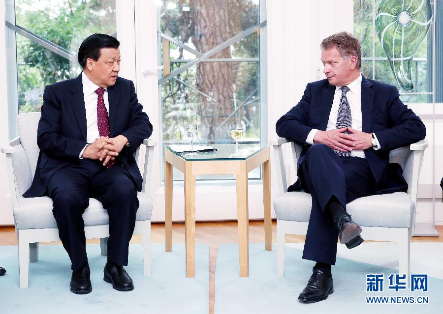 6月12日，中共中央政治局常委、中央書記處書記劉云山在赫爾辛基會見芬蘭總統(tǒng)尼尼斯特。 新華社記者姚大偉攝 