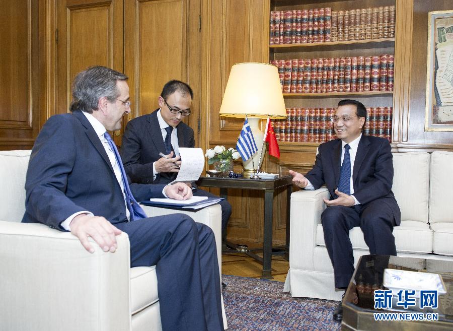6月19日，國務(wù)院總理李克強(qiáng)在雅典同希臘總理薩馬拉斯舉行會談。新華社記者 王曄 攝