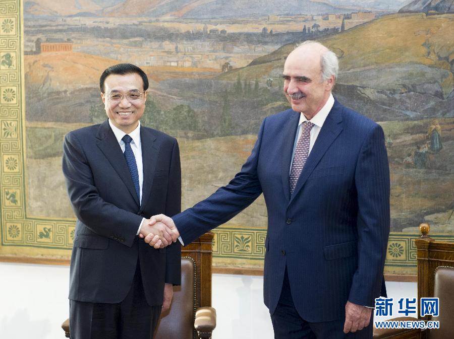 6月19日，國務(wù)院總理李克強(qiáng)在希臘議會大廈會見希臘議長米馬拉基斯。新華社記者 王曄 攝