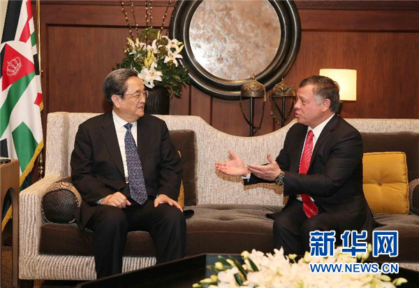 11月9日，正在約旦進行正式友好訪問的全國政協(xié)主席俞正聲在安曼會見約旦國王阿卜杜拉二世。 新華社記者 劉衛(wèi)兵 攝 