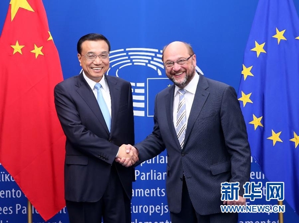 當(dāng)?shù)貢r間6月29日上午，國務(wù)院總理李克強(qiáng)在布魯塞爾會見歐洲議會議長舒爾茨。 新華社記者 龐興雷 攝