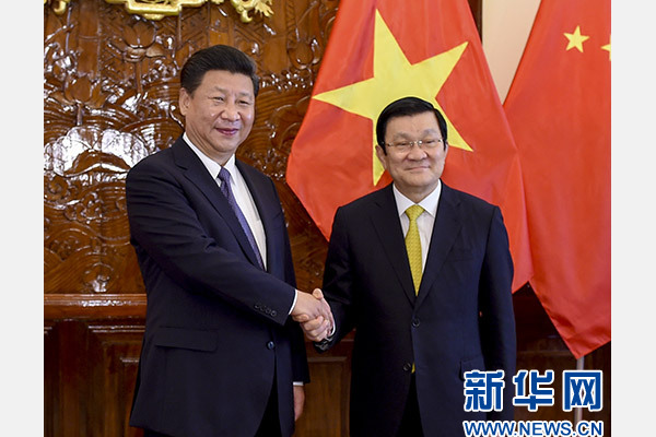 11月6日，中共中央總書記、國家主席習(xí)近平在河內(nèi)同越南國家主席張晉創(chuàng)舉行會談。 新華社記者李學(xué)仁攝