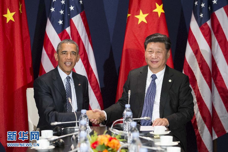 11月30日，國家主席習近平在巴黎會見美國總統(tǒng)奧巴馬。新華社記者黃敬文攝