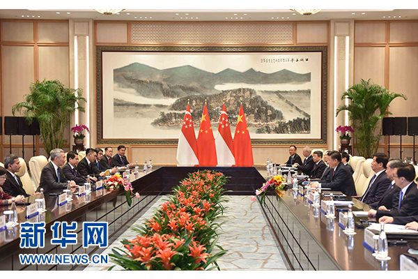 9月2日，國(guó)家主席習(xí)近平在杭州會(huì)見(jiàn)新加坡總理李顯龍。新華社記者張鐸攝