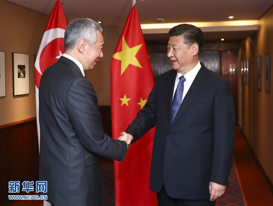 7月6日，國家主席習(xí)近平在漢堡會見新加坡總理李顯龍。 新華社記者謝環(huán)馳 攝